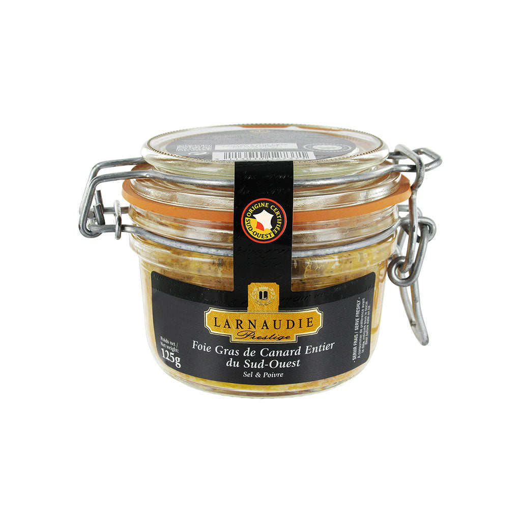 Foie Gras Duck Whole Salt Pepper Jean Larnaudie Glass Jar 125g