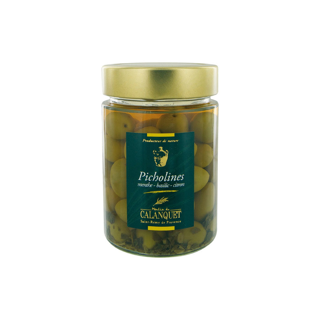 Olive Verte Picholine Mente Basilic 1kg Glass Jar